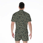 Forest Green Digital Camo Pattern Print Men's Rompers