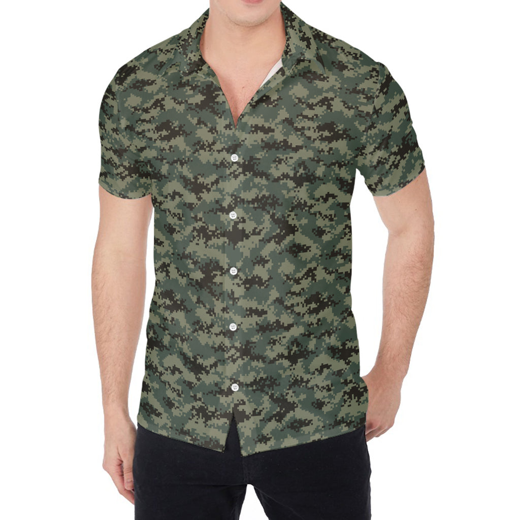 Forest Green Digital Camo Pattern Print Men's Shirt