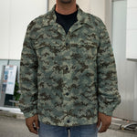 Forest Green Digital Camo Pattern Print Men's Shirt Jacket
