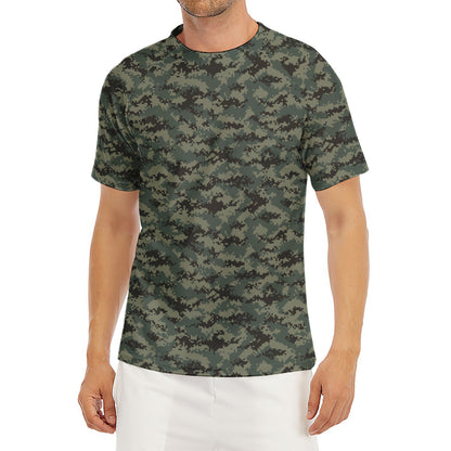 Forest Green Digital Camo Pattern Print Men's Short Sleeve Rash Guard