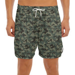 Forest Green Digital Camo Pattern Print Men's Split Running Shorts