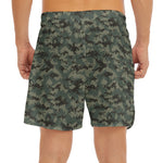 Forest Green Digital Camo Pattern Print Men's Split Running Shorts