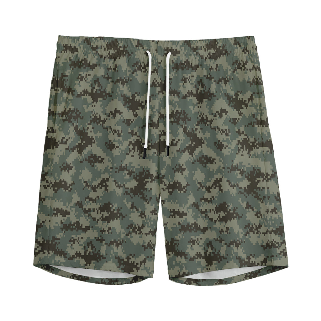 Forest Green Digital Camo Pattern Print Men's Sports Shorts