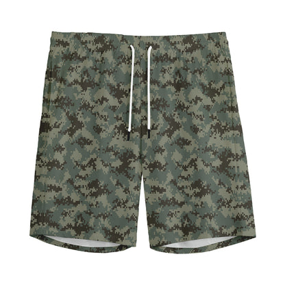 Forest Green Digital Camo Pattern Print Men's Sports Shorts