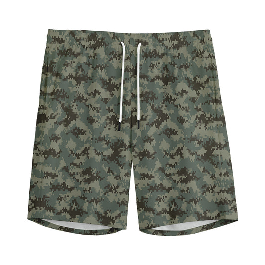 Forest Green Digital Camo Pattern Print Men's Sports Shorts