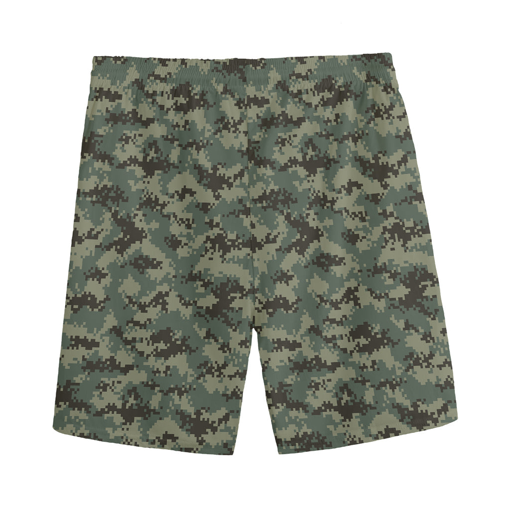 Forest Green Digital Camo Pattern Print Men's Sports Shorts