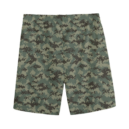 Forest Green Digital Camo Pattern Print Men's Sports Shorts