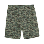 Forest Green Digital Camo Pattern Print Men's Sports Shorts