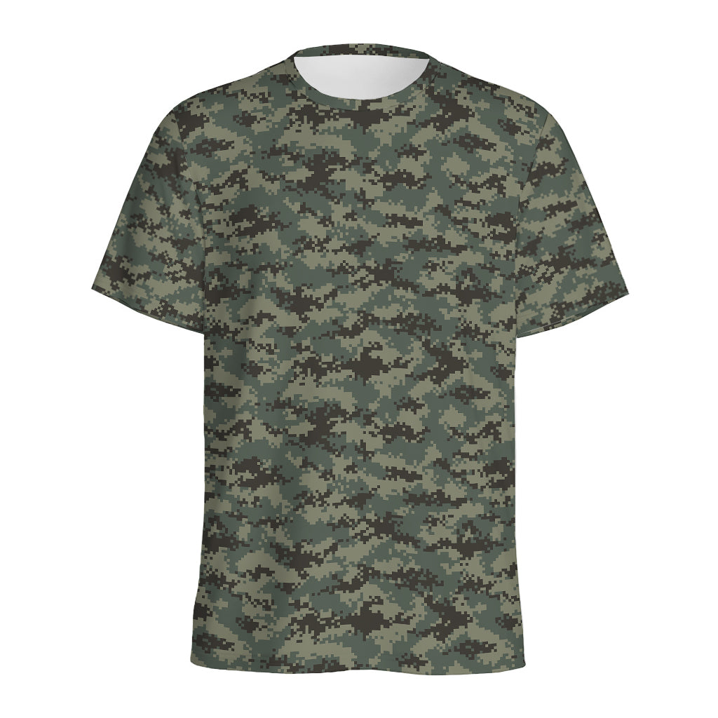 Forest Green Digital Camo Pattern Print Men's Sports T-Shirt