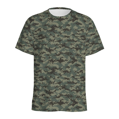 Forest Green Digital Camo Pattern Print Men's Sports T-Shirt