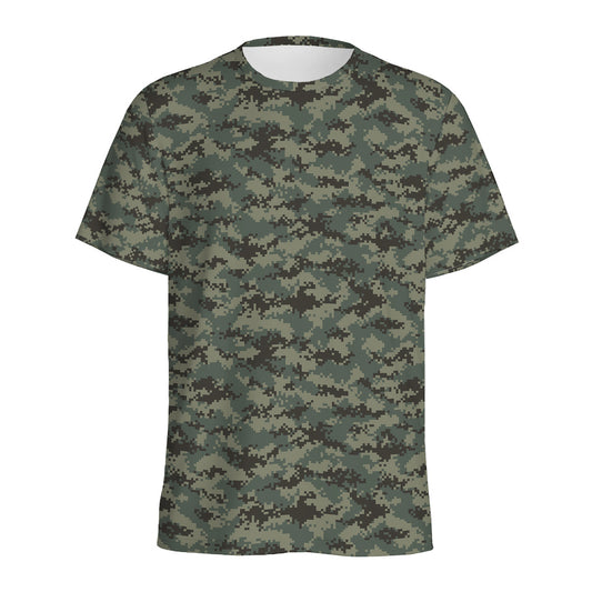 Forest Green Digital Camo Pattern Print Men's Sports T-Shirt