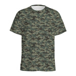 Forest Green Digital Camo Pattern Print Men's Sports T-Shirt