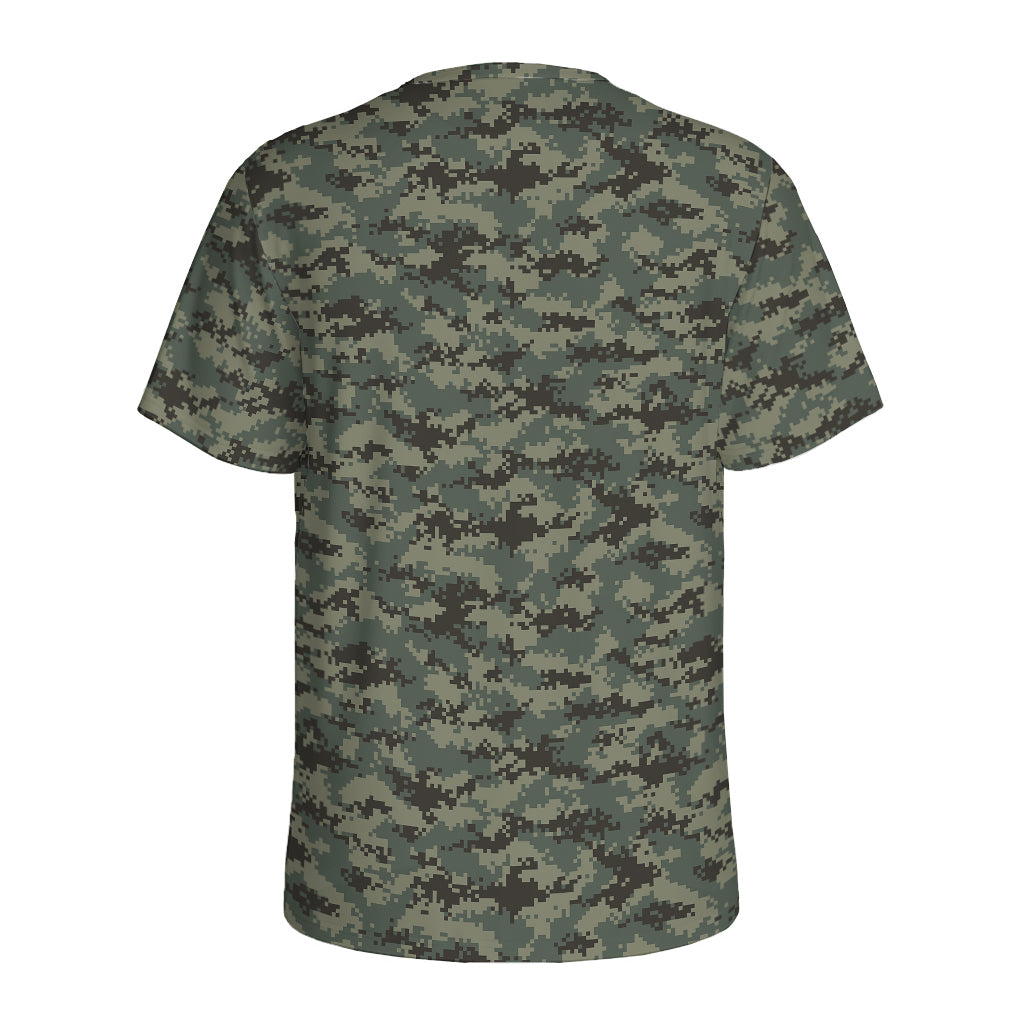 Forest Green Digital Camo Pattern Print Men's Sports T-Shirt