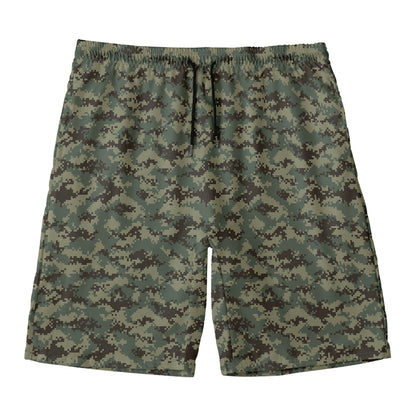 Forest Green Digital Camo Pattern Print Men's Swim Trunks