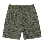Forest Green Digital Camo Pattern Print Men's Swim Trunks
