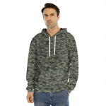 Forest Green Digital Camo Pattern Print Men's Velvet Pullover Hoodie