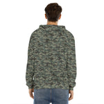 Forest Green Digital Camo Pattern Print Men's Velvet Pullover Hoodie