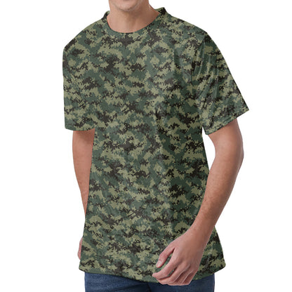 Forest Green Digital Camo Pattern Print Men's Velvet T-Shirt