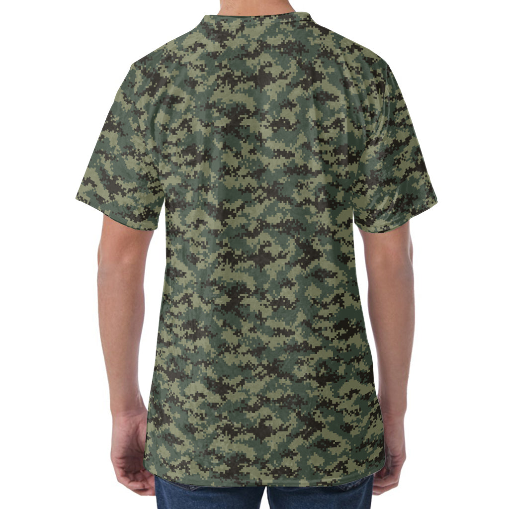Forest Green Digital Camo Pattern Print Men's Velvet T-Shirt