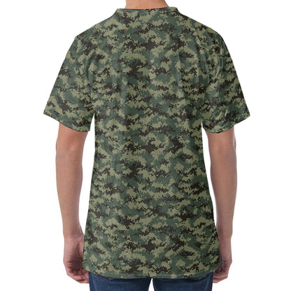 Forest Green Digital Camo Pattern Print Men's Velvet T-Shirt