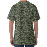 Forest Green Digital Camo Pattern Print Men's Velvet T-Shirt