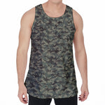 Forest Green Digital Camo Pattern Print Men's Velvet Tank Top