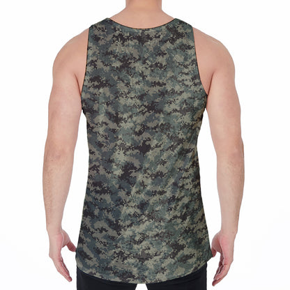 Forest Green Digital Camo Pattern Print Men's Velvet Tank Top