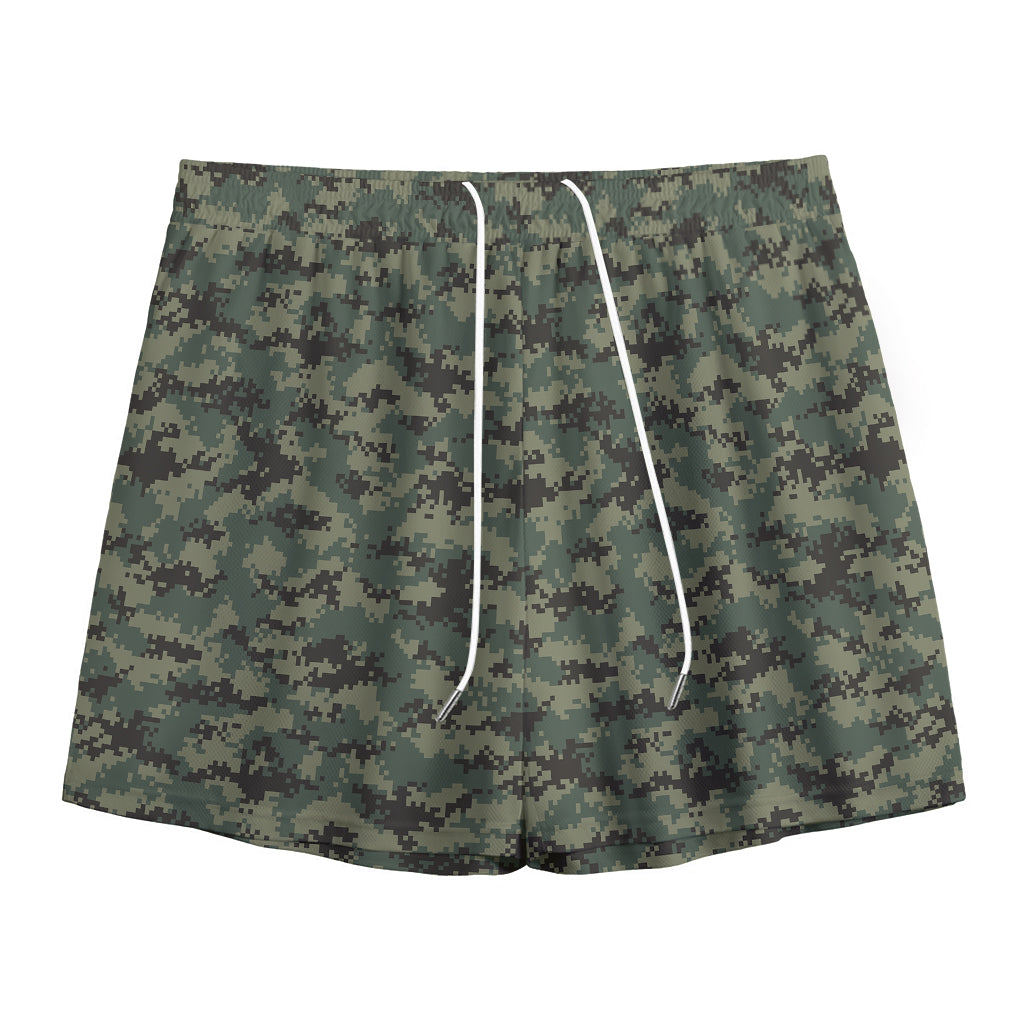 Forest Green Digital Camo Pattern Print Mesh Shorts