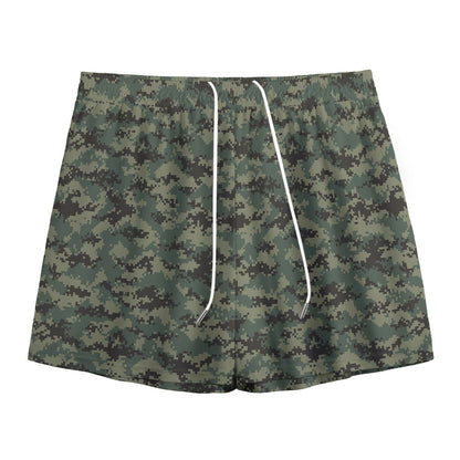 Forest Green Digital Camo Pattern Print Mesh Shorts