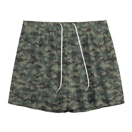 Forest Green Digital Camo Pattern Print Mesh Shorts