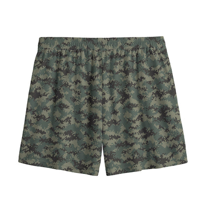 Forest Green Digital Camo Pattern Print Mesh Shorts