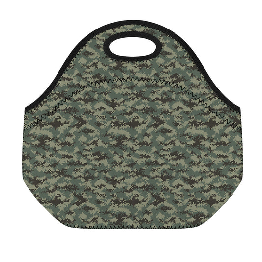 Forest Green Digital Camo Pattern Print Neoprene Lunch Bag