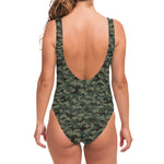 Forest Green Digital Camo Pattern Print One Piece Swimsuit