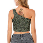 Forest Green Digital Camo Pattern Print One Shoulder Crop Top