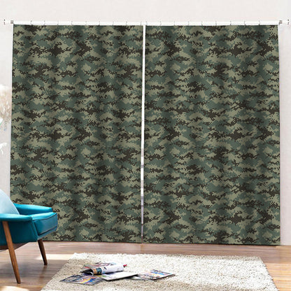 Forest Green Digital Camo Pattern Print Pencil Pleat Curtains