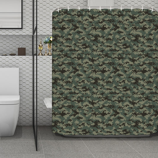 Forest Green Digital Camo Pattern Print Polyester Shower Curtain