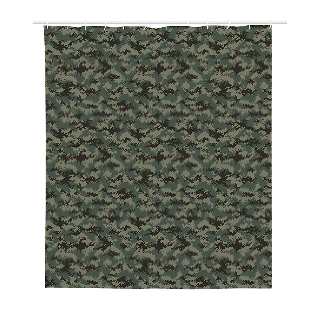 Forest Green Digital Camo Pattern Print Polyester Shower Curtain