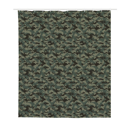 Forest Green Digital Camo Pattern Print Polyester Shower Curtain