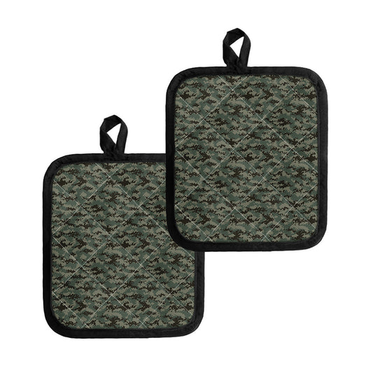 Forest Green Digital Camo Pattern Print Pot Holders