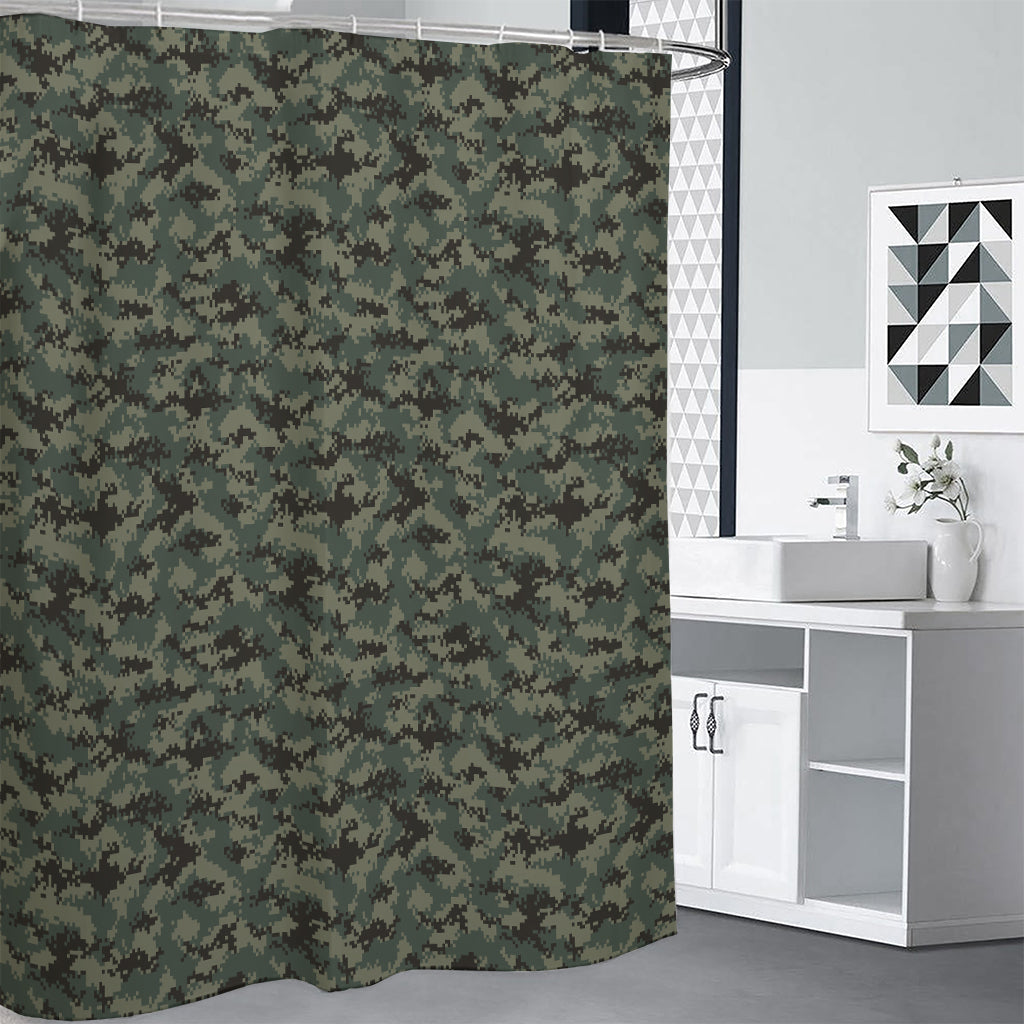 Forest Green Digital Camo Pattern Print Premium Shower Curtain