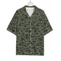 Forest Green Digital Camo Pattern Print Rayon Hawaiian Shirt