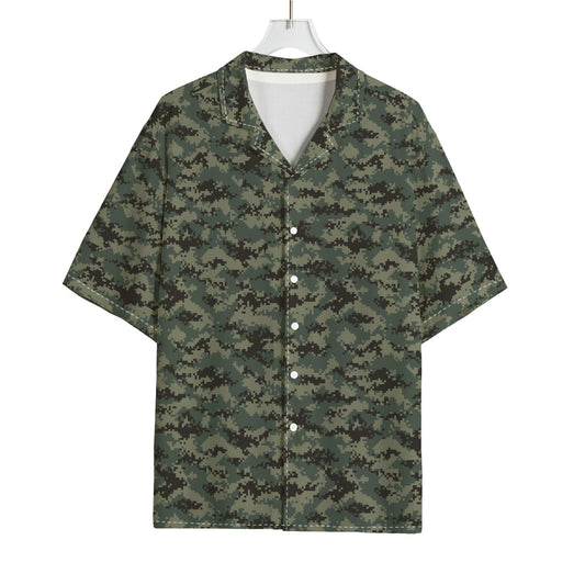 Forest Green Digital Camo Pattern Print Rayon Hawaiian Shirt