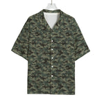 Forest Green Digital Camo Pattern Print Rayon Hawaiian Shirt