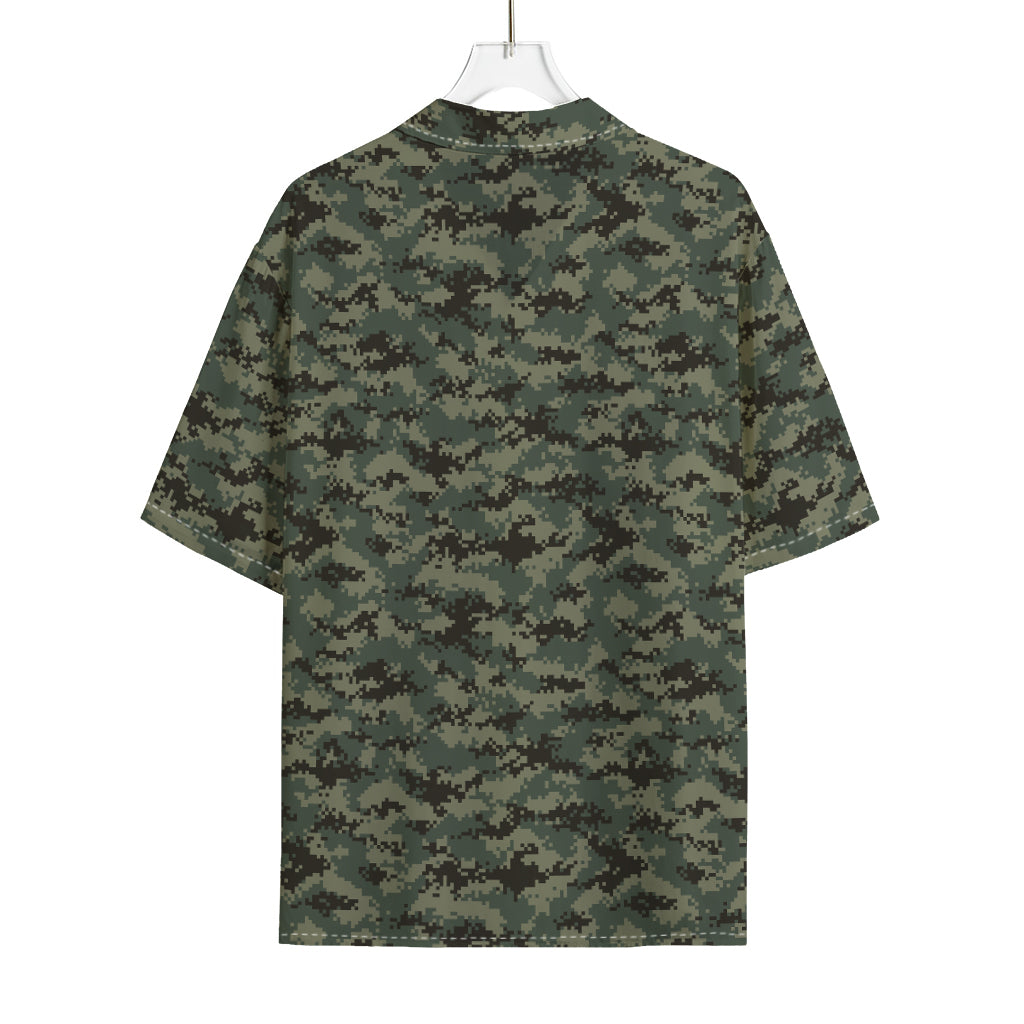 Forest Green Digital Camo Pattern Print Rayon Hawaiian Shirt
