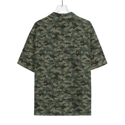 Forest Green Digital Camo Pattern Print Rayon Hawaiian Shirt