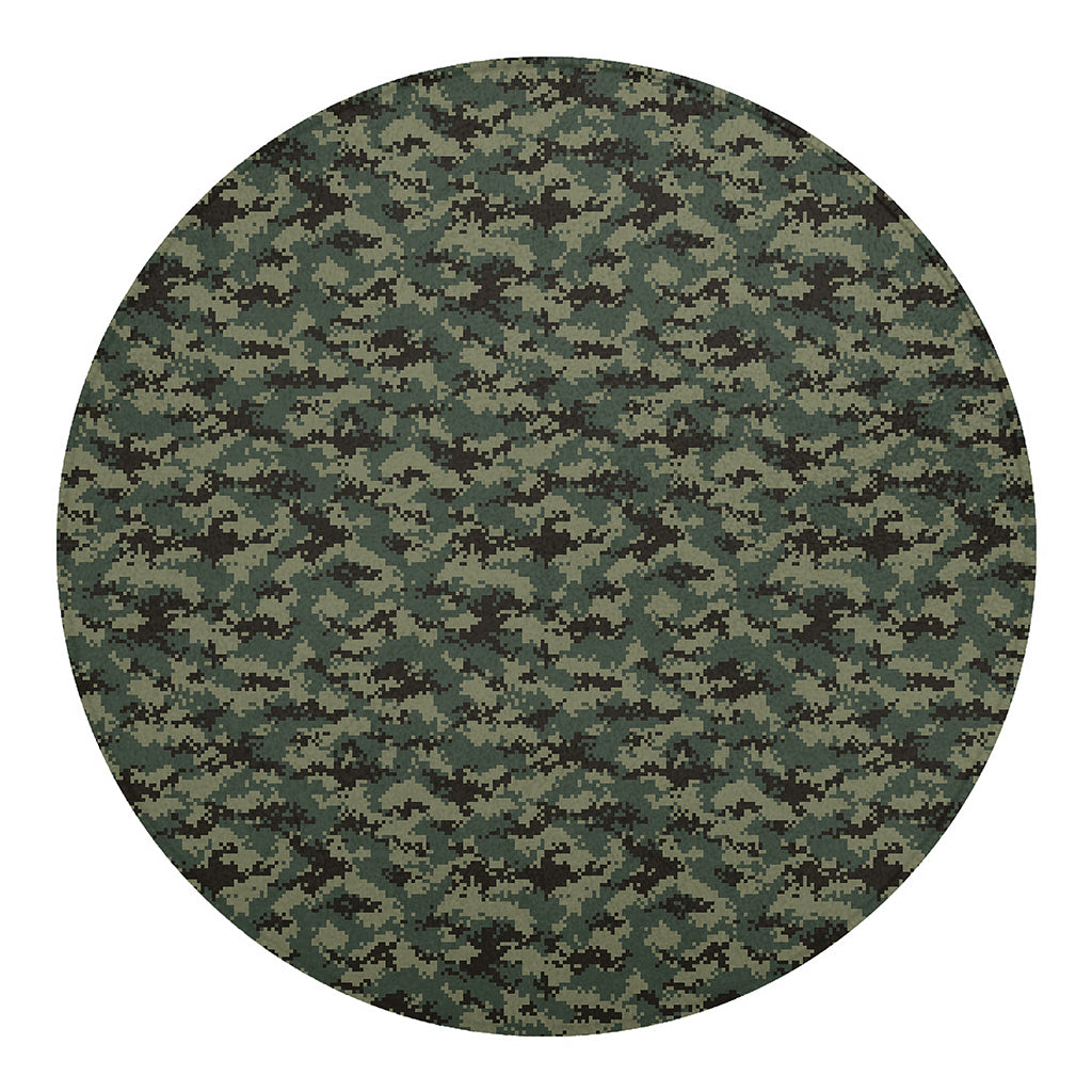 Forest Green Digital Camo Pattern Print Round Blanket