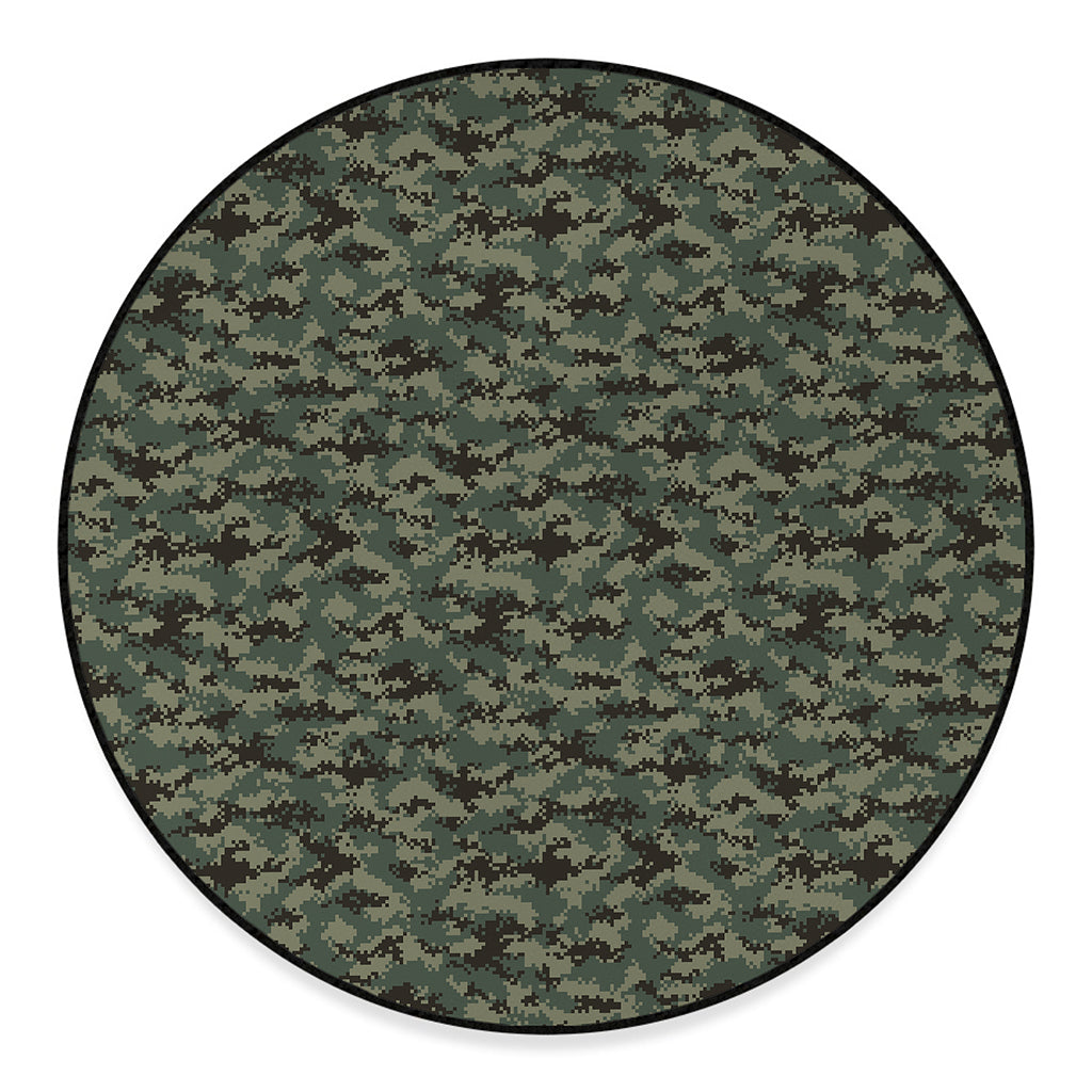 Forest Green Digital Camo Pattern Print Round Floor Mat