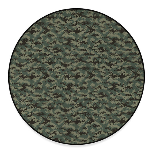 Forest Green Digital Camo Pattern Print Round Floor Mat