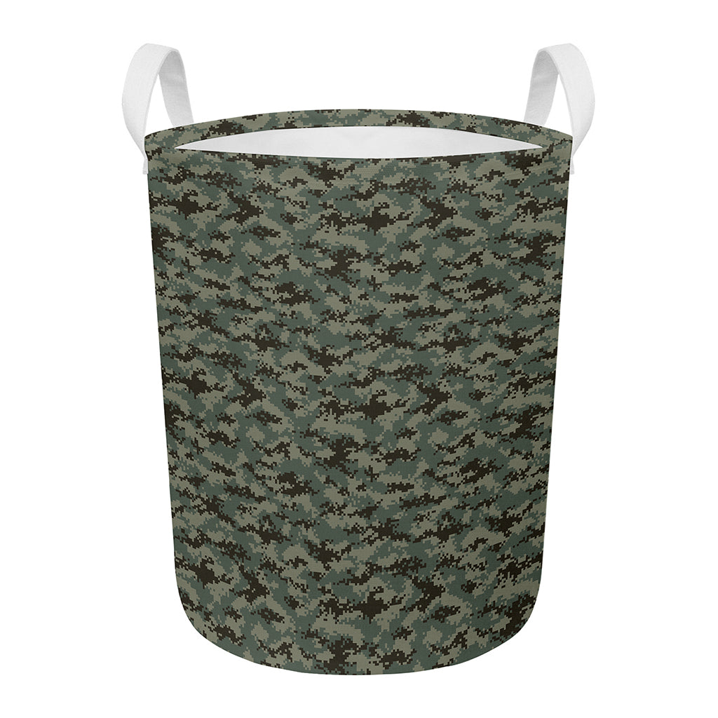 Forest Green Digital Camo Pattern Print Round Laundry Basket