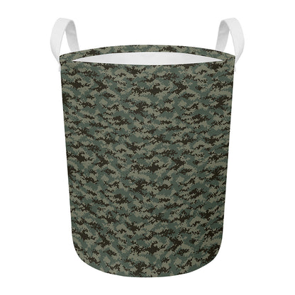 Forest Green Digital Camo Pattern Print Round Laundry Basket